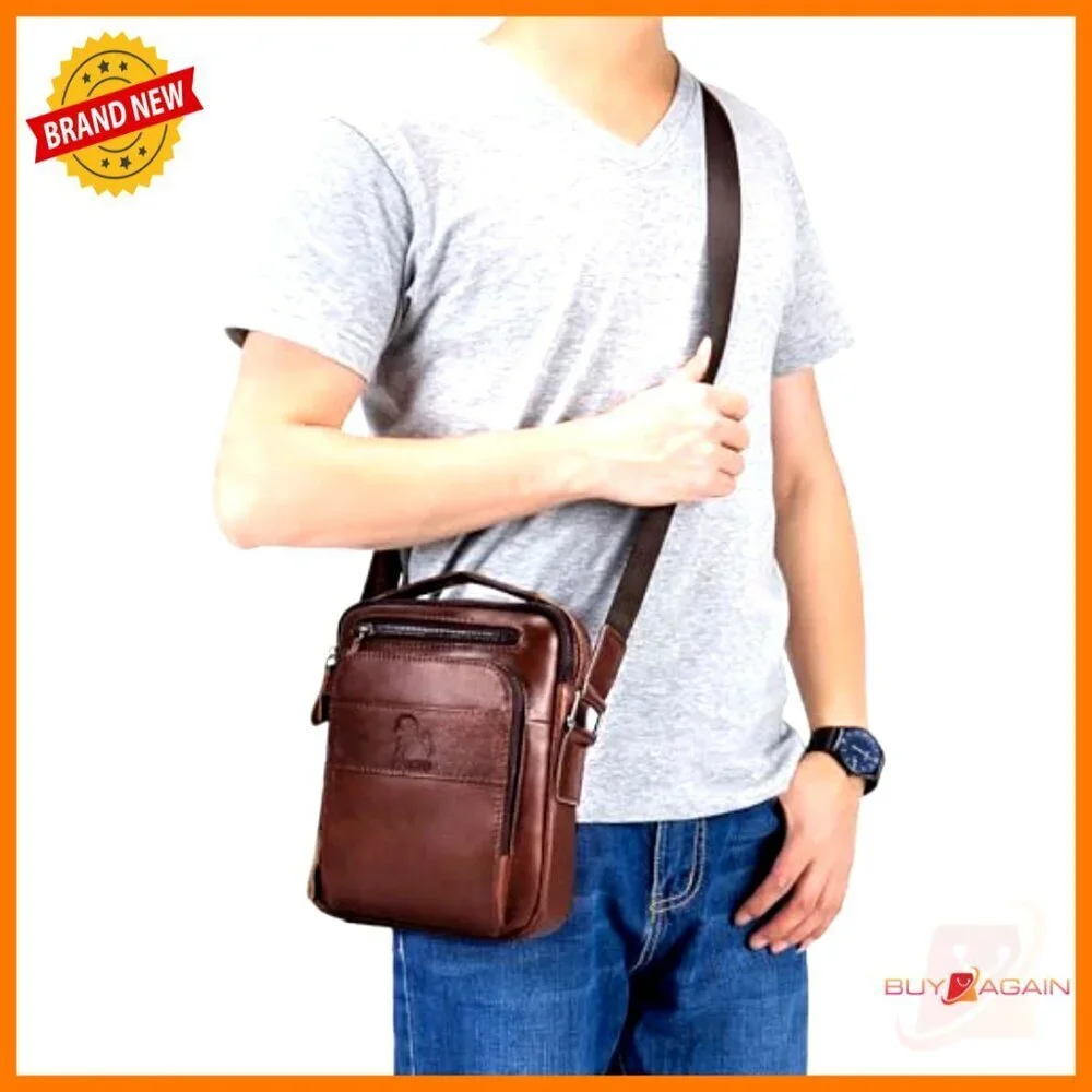 Genuine Leather Small Messenger Bag for Men Adjustable Crossbody Satchel